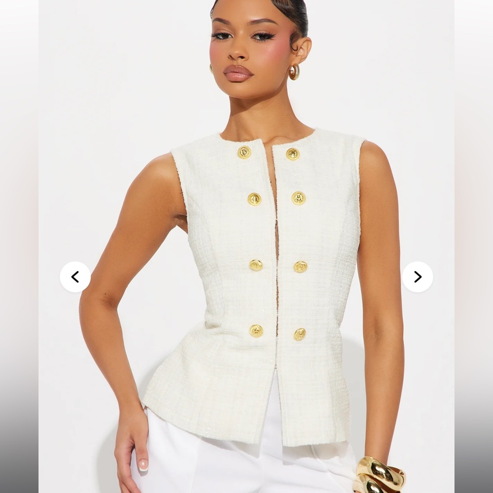Elegant White Sleeveless top with Gold Buttons